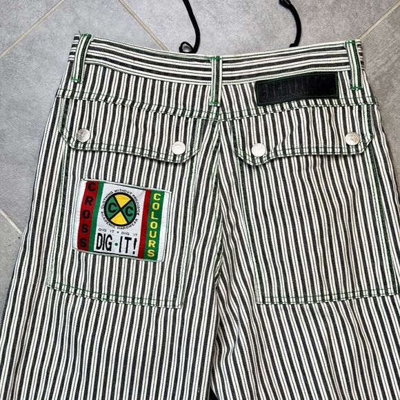 VTG Cross Colours Dig It Black White Striped Baggy Hip Hop Jeans 32 (30) USA - Picture 1 of 16